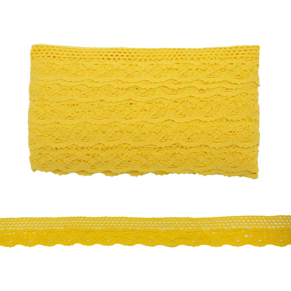 Кружево вязаное (тесьма) 33 мм, х/б, JD013 желтый, 20 м