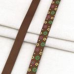 Лента репсовая (в рубчик) с принтом 15.0 мм / 45.72 метра, Цветочки мелкие 2, 15147 коричневый