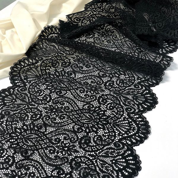 Кружево бельевое эластичное 240 мм / 25 м, 40992, цв.170 черный, Kruzhevo