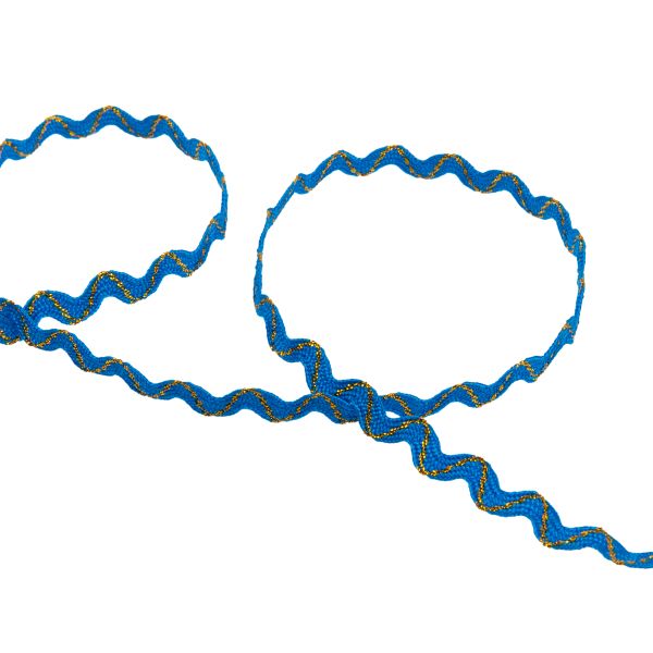 Тесьма отделочная зигзаг 9 мм, / 20 метров, синий/под золото, Blitz