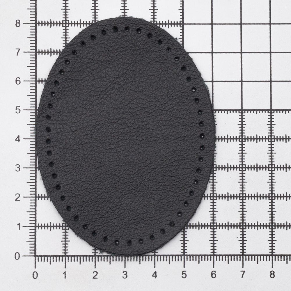 Заплатки пришивные из кожи, овал 6х8,2см с перфорацией, 2 шт, 100% кожа, 01 черный, 9114