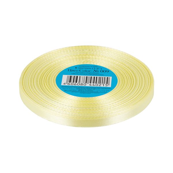 Лента атласная 1-сторонняя 6.0 мм / 33±2 метра, 009 св.желтый, Gamma