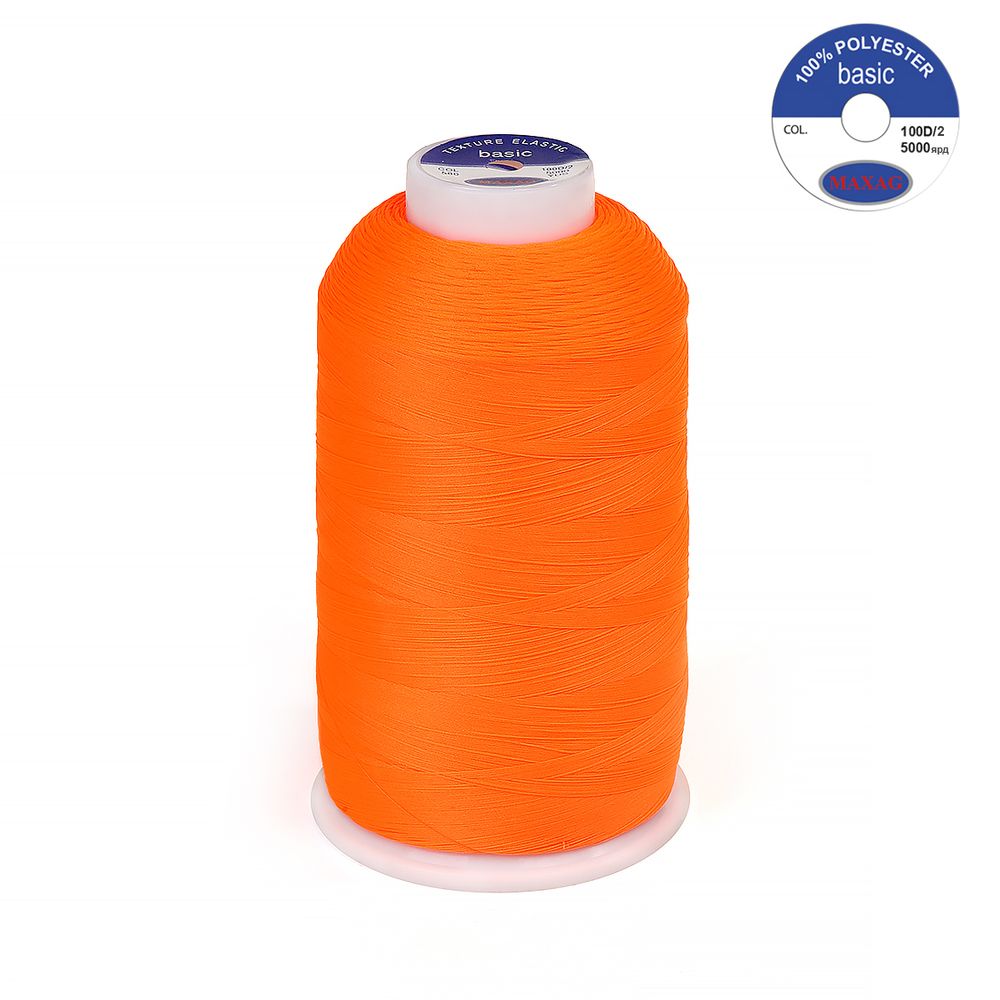 Нитки эластичные текстурированные Max 100D/2, 5000 м, 580 оранжевый (неон), 1 катушка