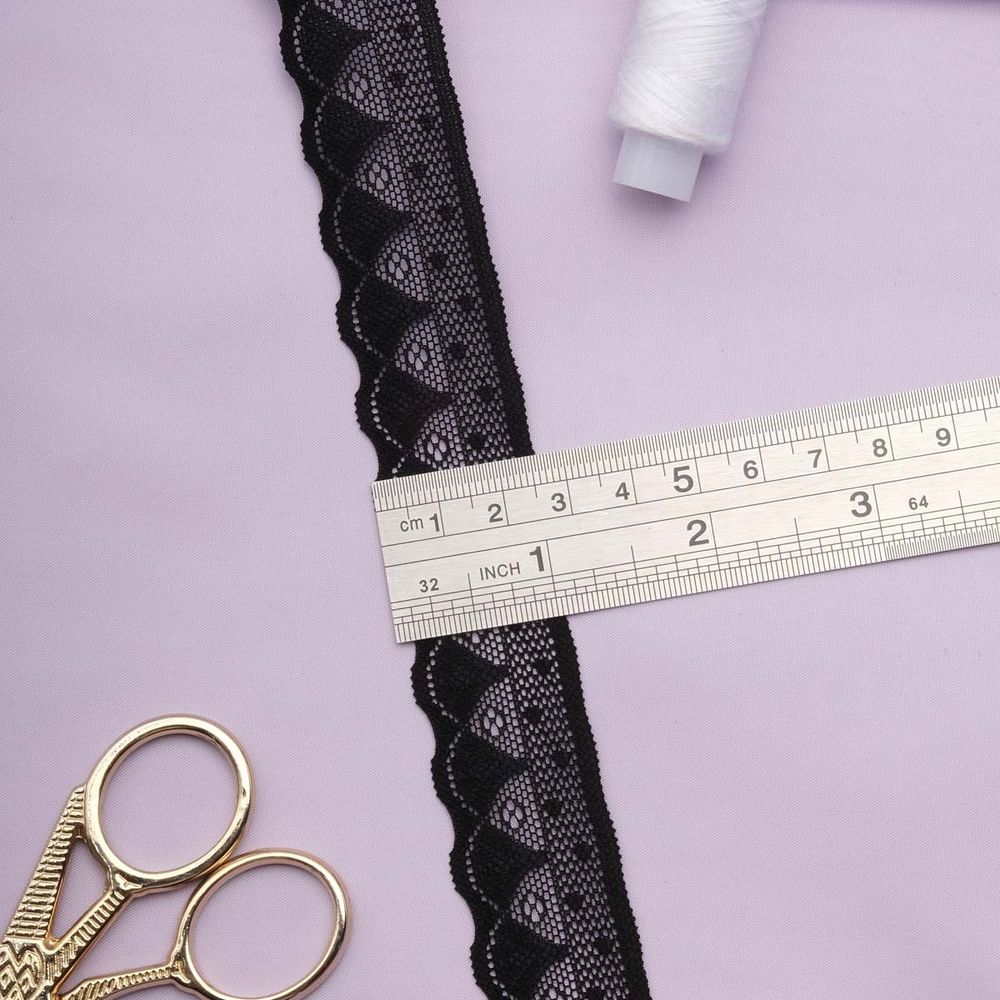 Кружево эластичное (стрейч) 25 мм / 22.86 метра, черный, 3AR2743
