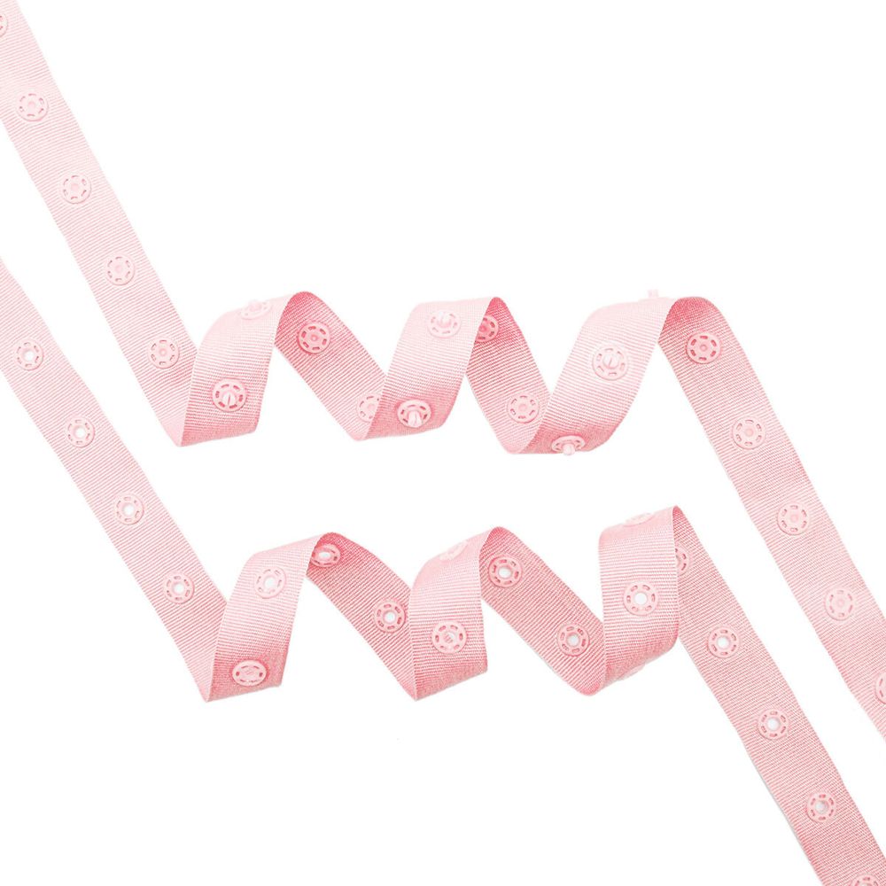 Кнопки пластиковые на тесьме (кн. ⌀ 7мм, тесьма 18 мм, шаг 1.7 см), цв.св.розовый, 45.7м
