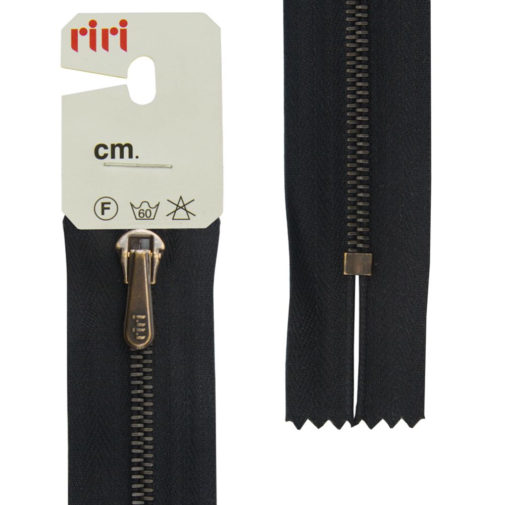 Молния металл брюч. RIRI Т4 (4 мм) AM, слайд.HS4, н/раз., 18 см, цв. тесьмы 2110, черный, упак. 5 шт