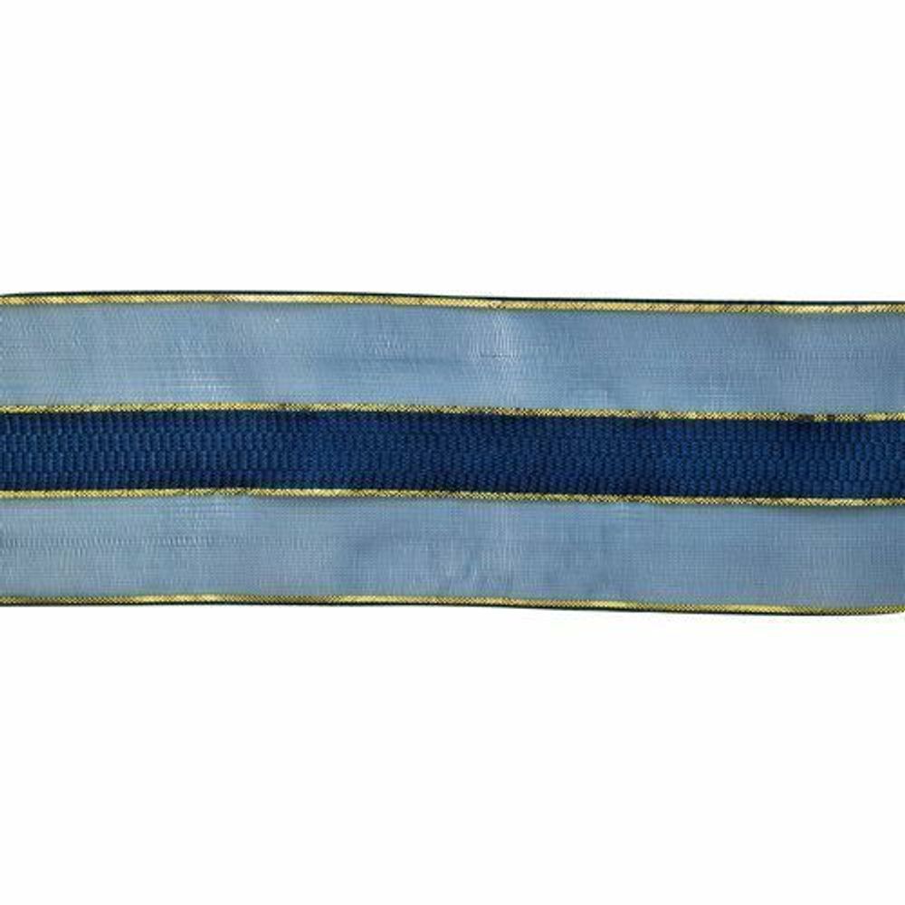 Лента капрон (органза) с люрекс. 0072-2460 44 мм, 3м, синий/золотой