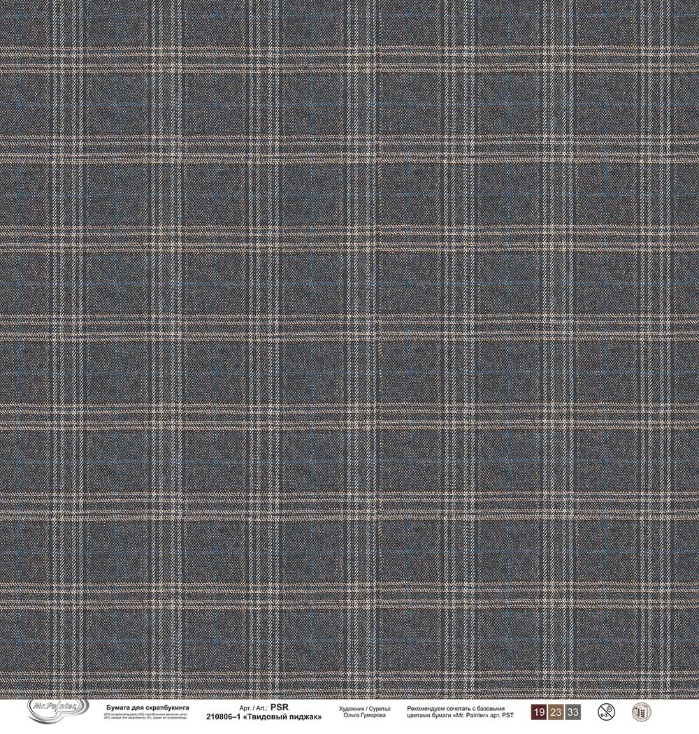 Бумага для скрапбукинга 190 г/м², 30.5х30.5 см, Твидовый пиджак, 10 шт, 1, Mr.Painter PSR 210806