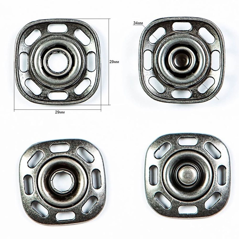 Кнопка пришивная металл ⌀34.0 мм, т.сер, 4 шт, BIG
