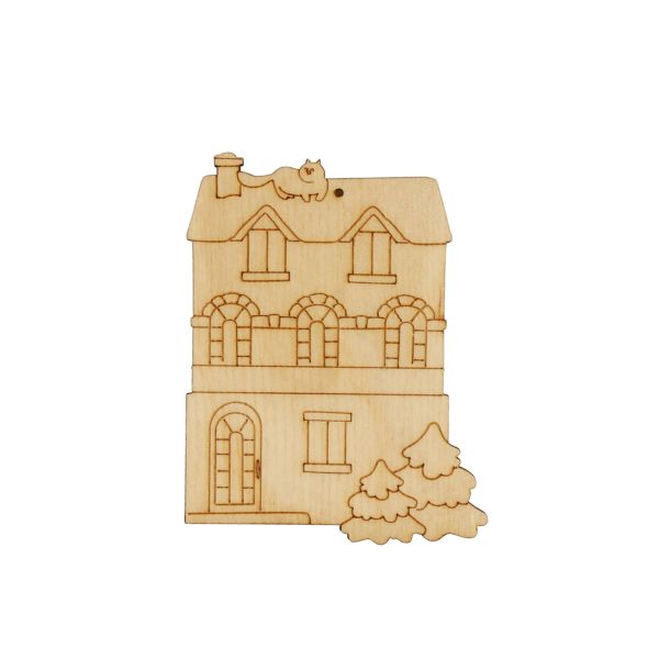 Заготовка из фанеры Подвеска Домик 0.3 см, 04 Домик с елками 7х9, Mr.Carving, ВД-1263