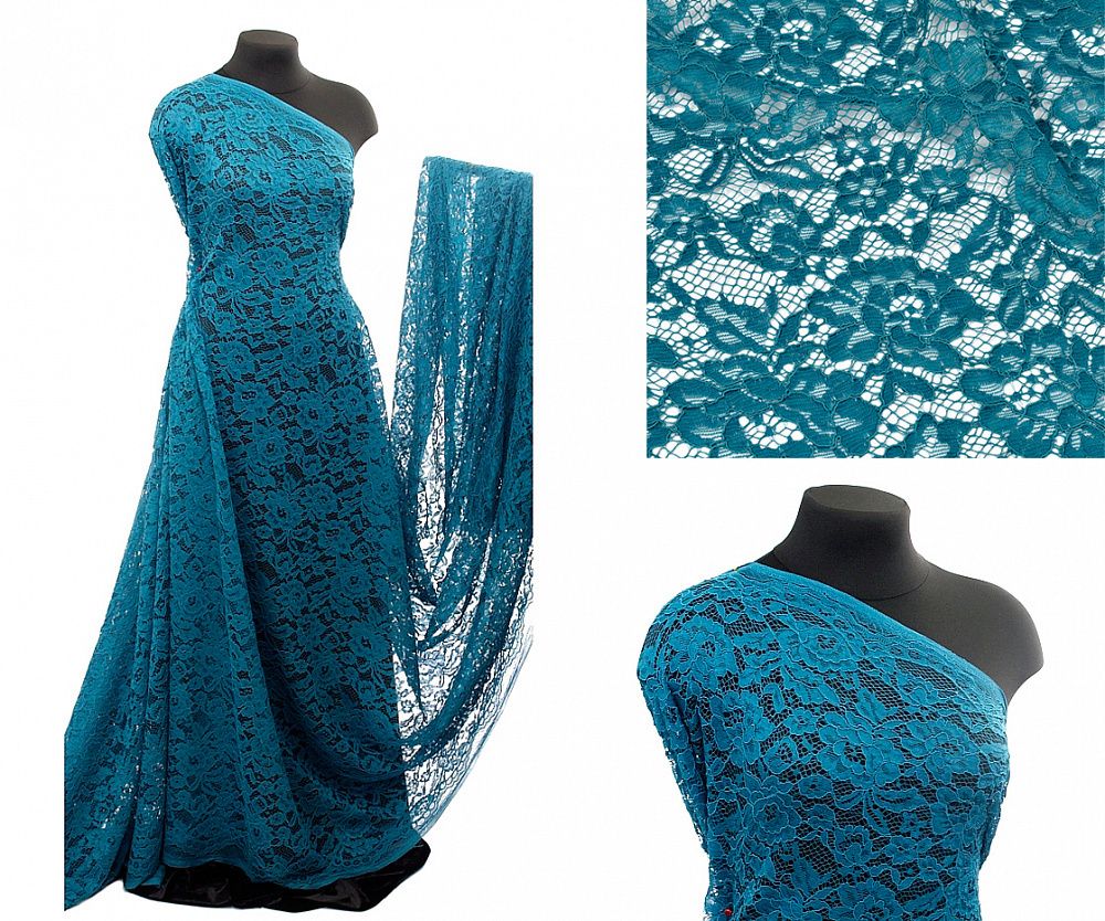 Ткань кружевная (гипюр) с кордом диз.LN-3002 шир.145 см, 130 г/м², цв.908 морская волна уп.22,86м
