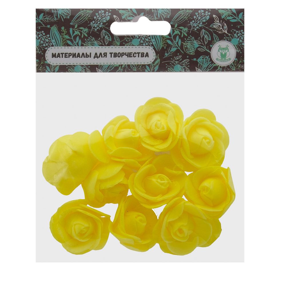 Цветочек Розочка из фоамирана 35 мм, уп. 10 шт, Желтый