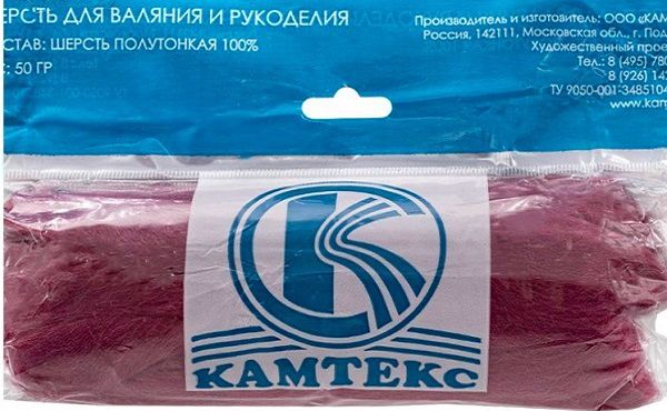 Шерсть для валяния Камтекс п/тонкая 1х50 г, (26-28 мкр), 088 брусника