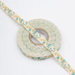 Лента декоративная х/б Цветы 15.0 мм / 25±1 метров, бело-бирюзовый, 3448