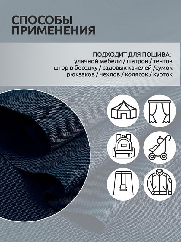 Оксфорд 200D PU1000 78 г/м², 150 см / 5 метров, ОКС.TBY200D.S058.5, S058 т.синий