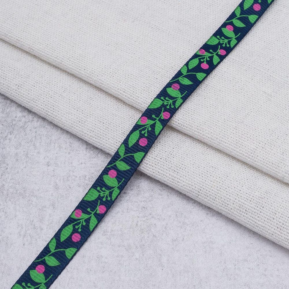 Лента репсовая (в рубчик) с рисунком 10.0 мм / 45.72 метра, ID 10110, цв. т. син, 24510