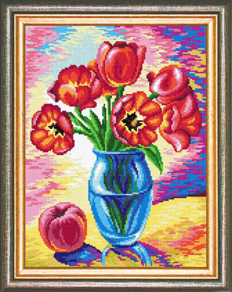 Рисунок для вышивания Чарiвниця (страмин), J27 Букет тюльпанов 30х40 см