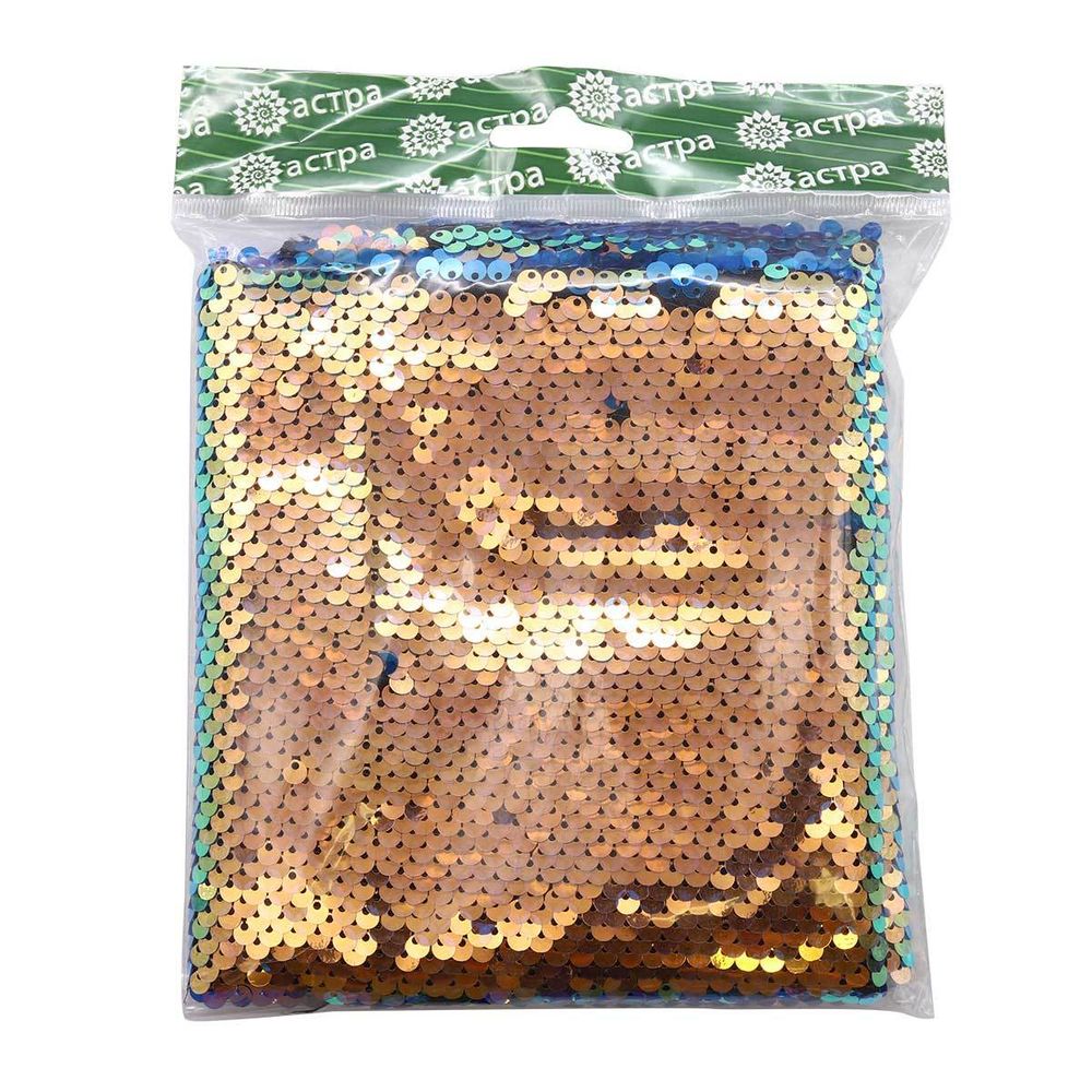 Ткань для рукоделия с двухсторонними пайетками, синий/розово-зеленый, 65х50см, Astra&Craft