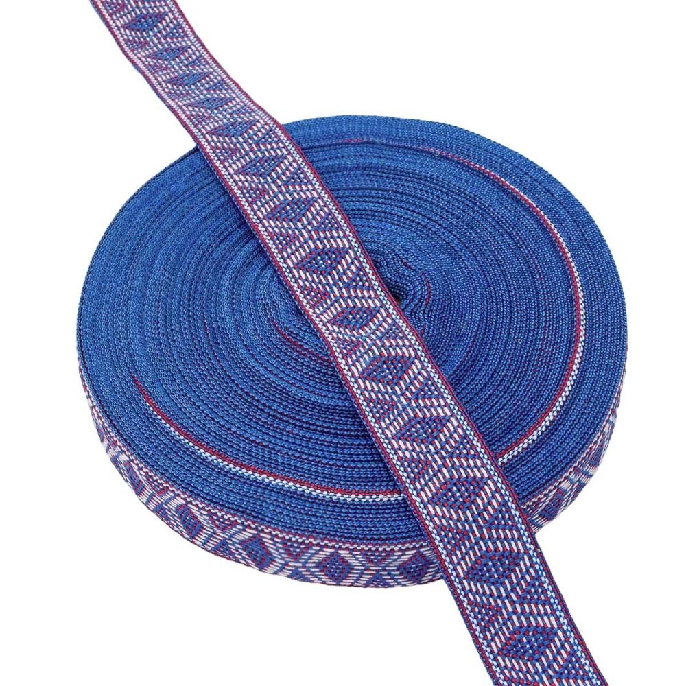 Лента (тесьма) жаккардовая 30.0 мм / 25±1 метров, рис. 9854, синий/белый/красный, С3881Г17