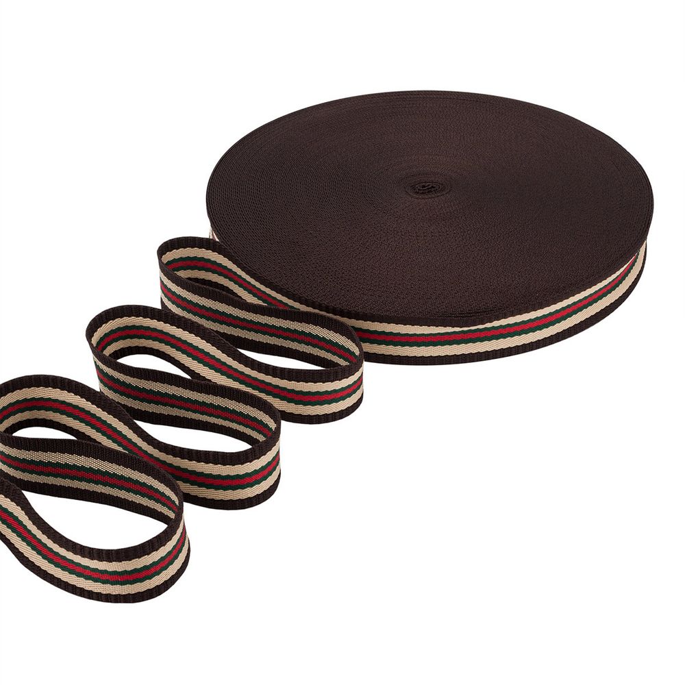 Стропа (ременная лента) 30 мм / 50 метров, с принтом 2-сторонняя, 1217 бежевый/черный, 3Al361