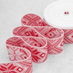 Лента (тесьма) жаккардовая 50.0 мм / 25 метров, Славянский орнамент Оберег рис.9466, белый/красный, С3775Г17
