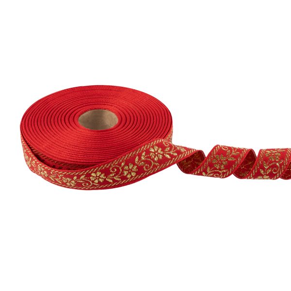 Лента (тесьма) жаккардовая 23.0-25.0 мм, / 25 метров, красный /под золото, Blitz