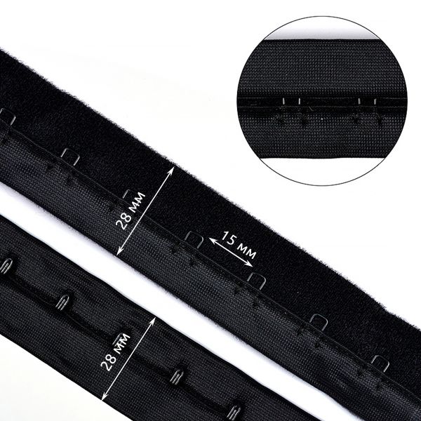 Застежки для бюстгальтера текстильные на мягкой ленте (1 ряд) 28 мм / 45.7 метра, шаг 15 мм, 02 черный