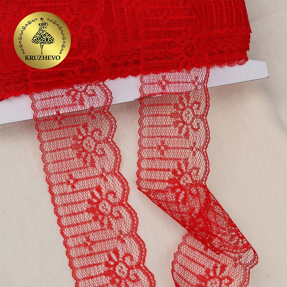 Кружево отделочное в стиле "трикотаж" 50 мм, диз. 283, цв.03 красный, уп. 27,4 м