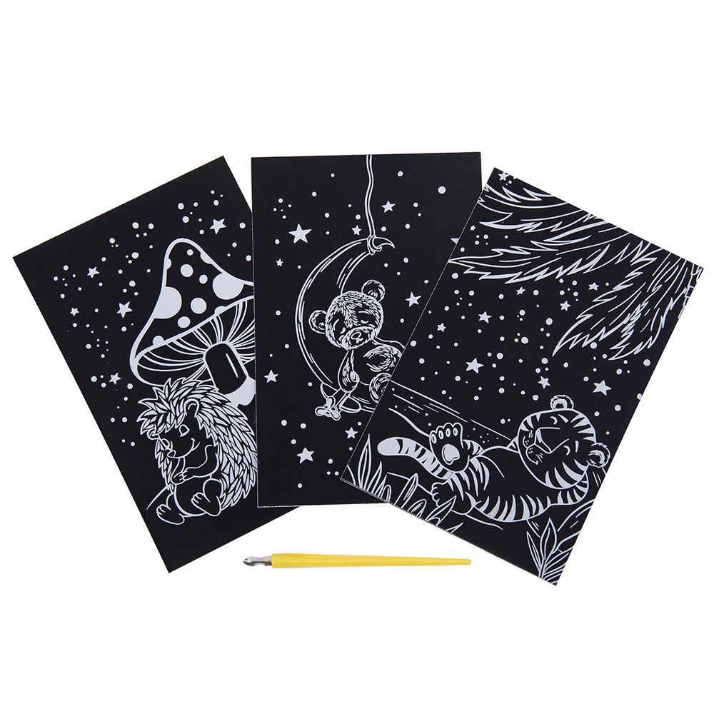 Набор для творчества Гравюра мини Спокойной ночи (серебро), 10х15 см, 1х3 шт, Hobbius GHPM-09