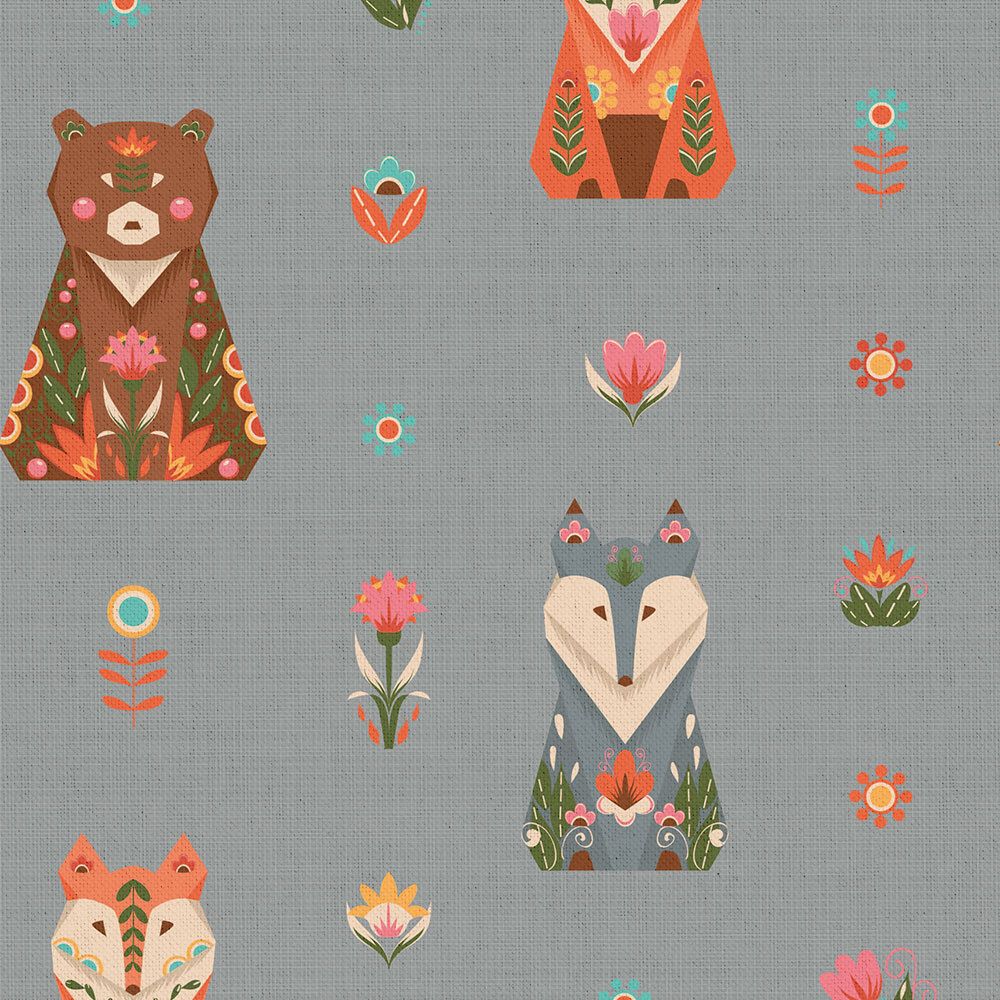 Ткань для пэчворка Peppy Лесные жители, отрез 50х55 см, 146 г/м², ЛЖ-06 серый, Peppy
