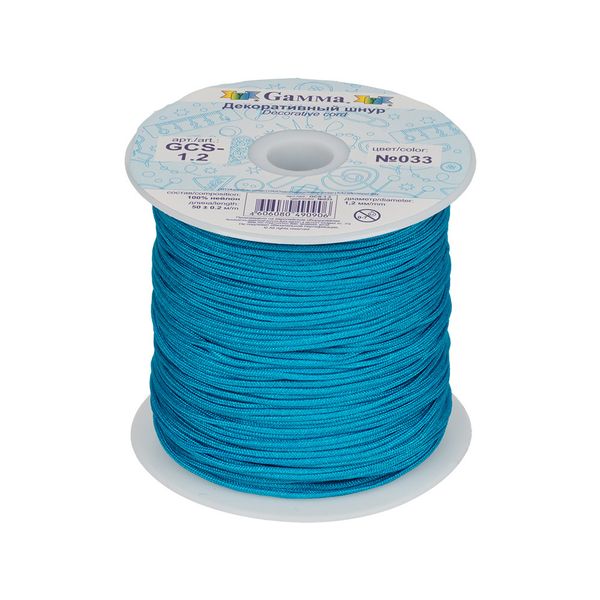 Шнур декоративный для плетения ⌀1.2 мм, 50 м, цв. 033 я.бирюзовый, Gamma GCS-1.2