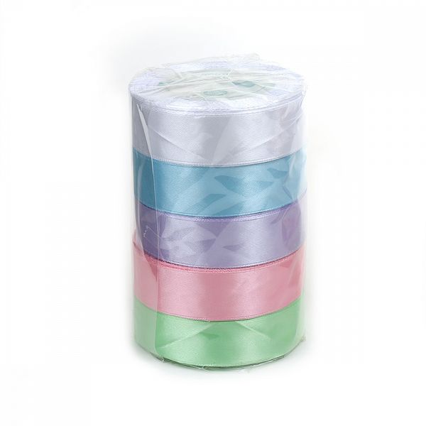 Лента атласная 1-сторонняя 25.0 мм / 5 шт по 22.5±1 метра, набор Пастель2, Magic4Hobby