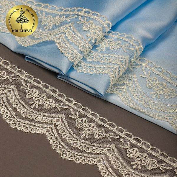 Кружево на сетке 60 мм, 2110 цв.W0115 молочный уп.13.71м, Kruzhevo