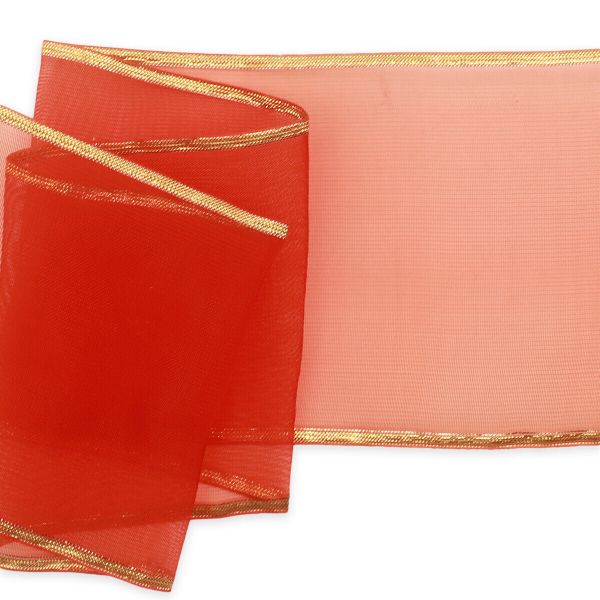 Лента для бантов (капрон) с мет. краем, 7 см, 25 м (красный) С3502