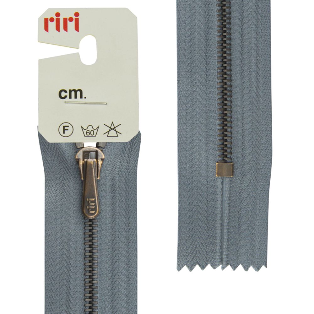 Молния металл брюч. RIRI Т4 (4 мм) AM, слайд.HS4, н/раз., 18 см, цв. тесьмы 2121, серый стальной, упак. 5 шт