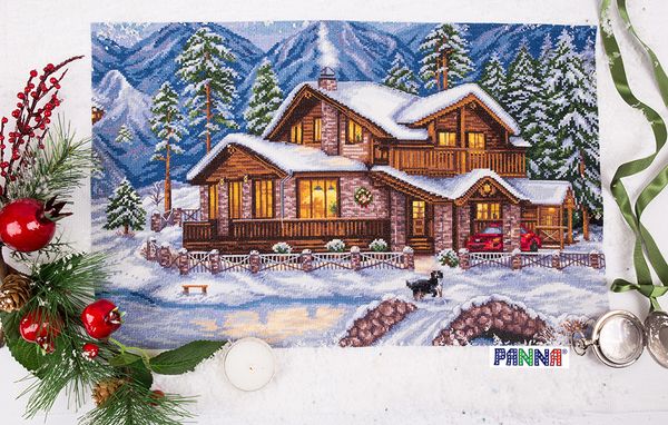 Набор для вышивания нитками Panna, Золотая серия, Горное шале, 41х28 см