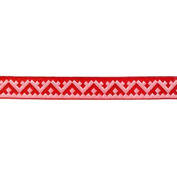 Лента (тесьма) жаккардовая 24.0 мм / 25±1 метров, Орнамент северных народов рис 8621 красно-белый (1), Gamma С3772
