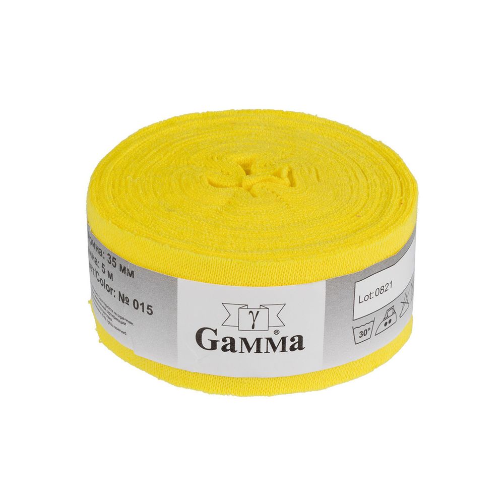 Косая бейка трикотажная 35 мм / 5 шт по 5 метров, (рибана), 015 лимон, Gamma