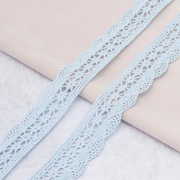 Кружево вязаное (тесьма) 27 мм / 10 метров, хлопок, F183 голубой