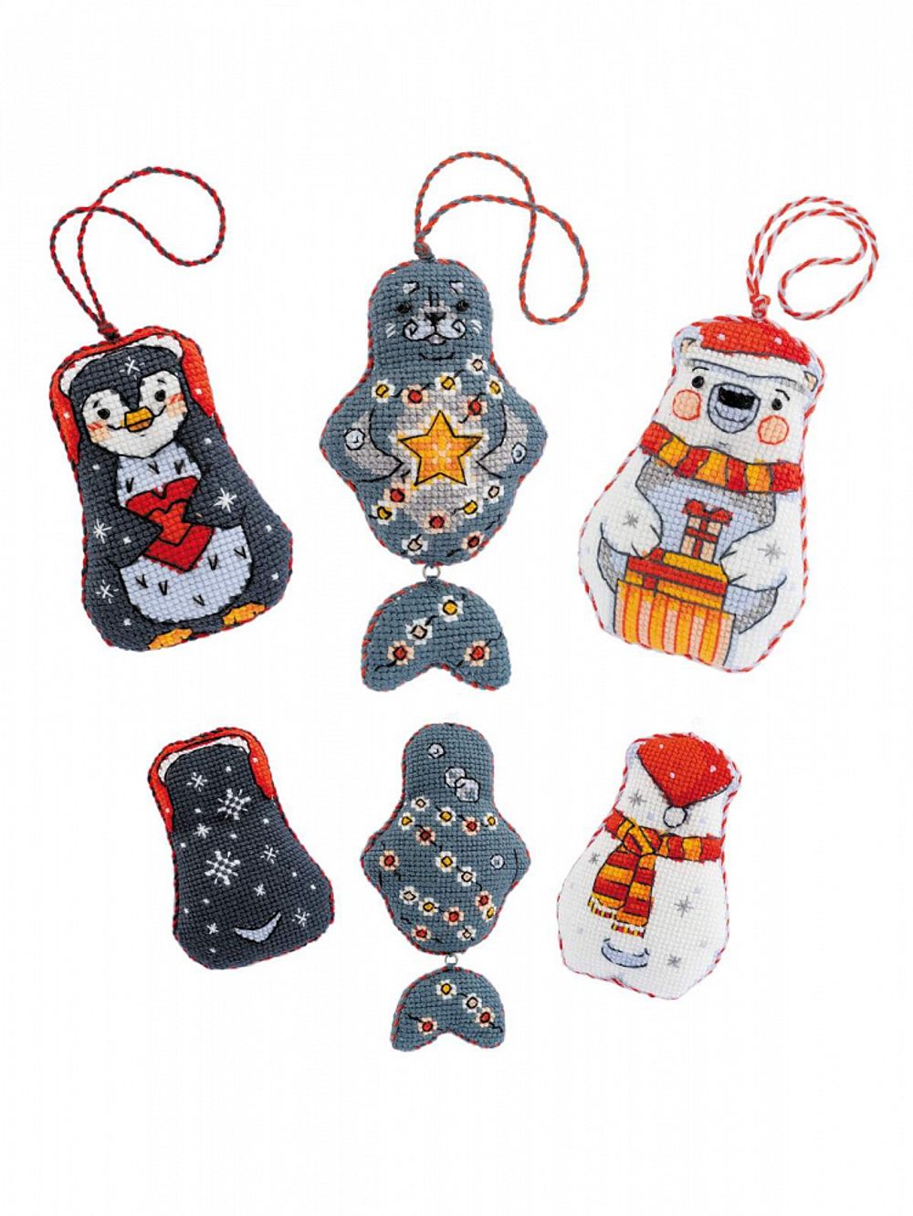 Набор для вышивания нитками Риолис, Новогодние игрушки Вам подарочек 9х7, 10х7, 12х7 см