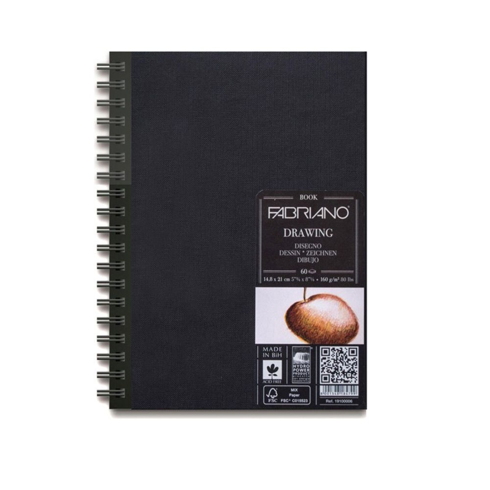 Альбом для эскизов на спирали Fabriano Drawing Book 160 г/м², 14.8х21 см, на спирали 60 л, Fabriano 41231421