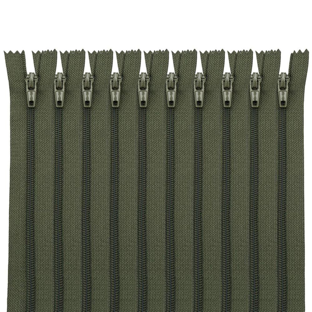 Молния спираль (витая) Т3 (3 мм) 1 зам., н/раз., 20 см, автомат, хаки, 30092, 10 шт