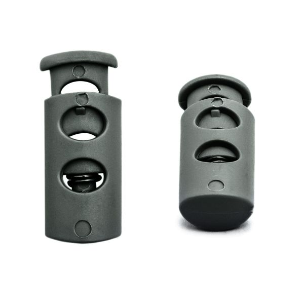 Фиксатор (зажим) для шнура пластик 2 отв., ⌀4.0 мм, 9х22 мм, цилиндр, ПП, 471 хаки, 100 шт