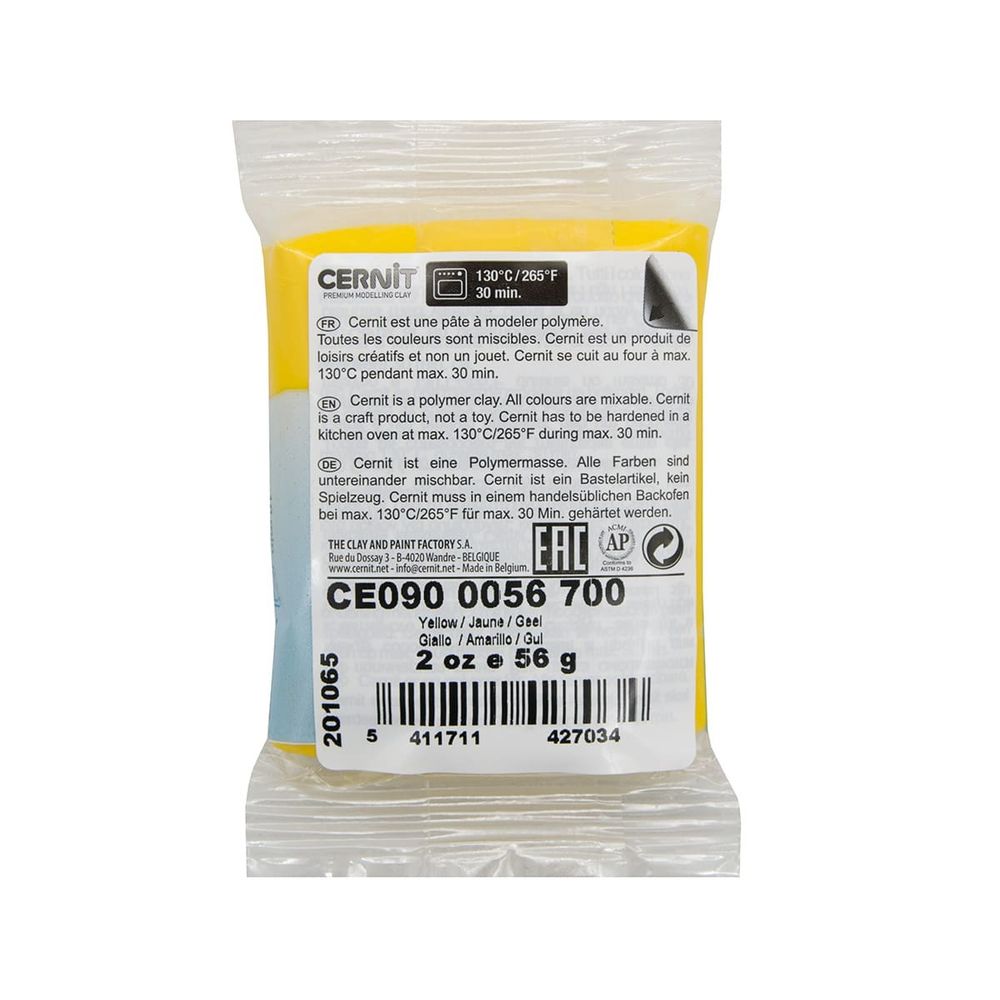 Полимерная глина Cernit №1 запекаемая, классическая 56-62 гр, 700 желтый