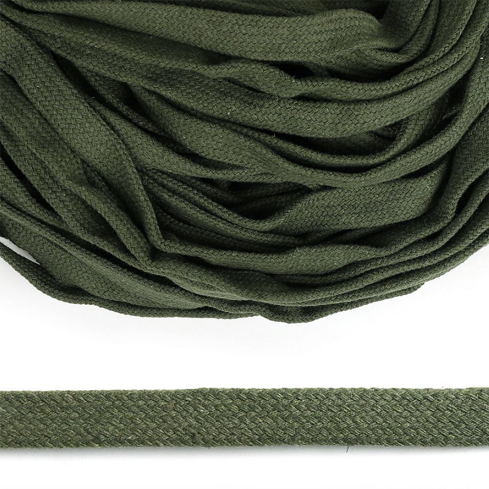 Шнур плоский плетеный х/б 10.0 мм / 50 метров, классическое плетение 021 хаки