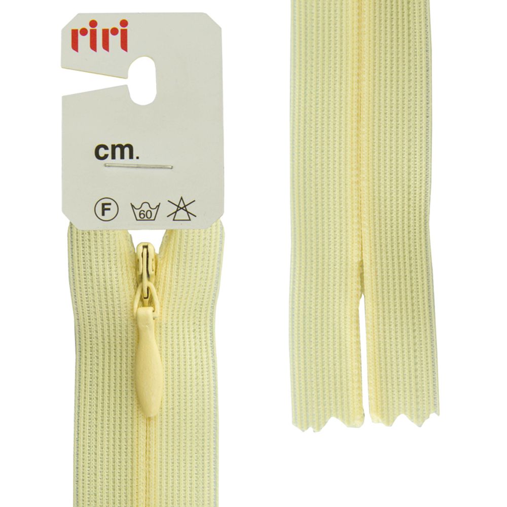 Молния скрытая (потайная) RIRI Т3 (3 мм), н/раз., 22 см, цв. тесьмы 2308, бл.-желтый, упак. 5 шт