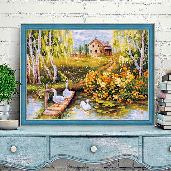 Набор для вышивания нитками Чудесная игла 110-331, Деревенский пруд, 40х31см