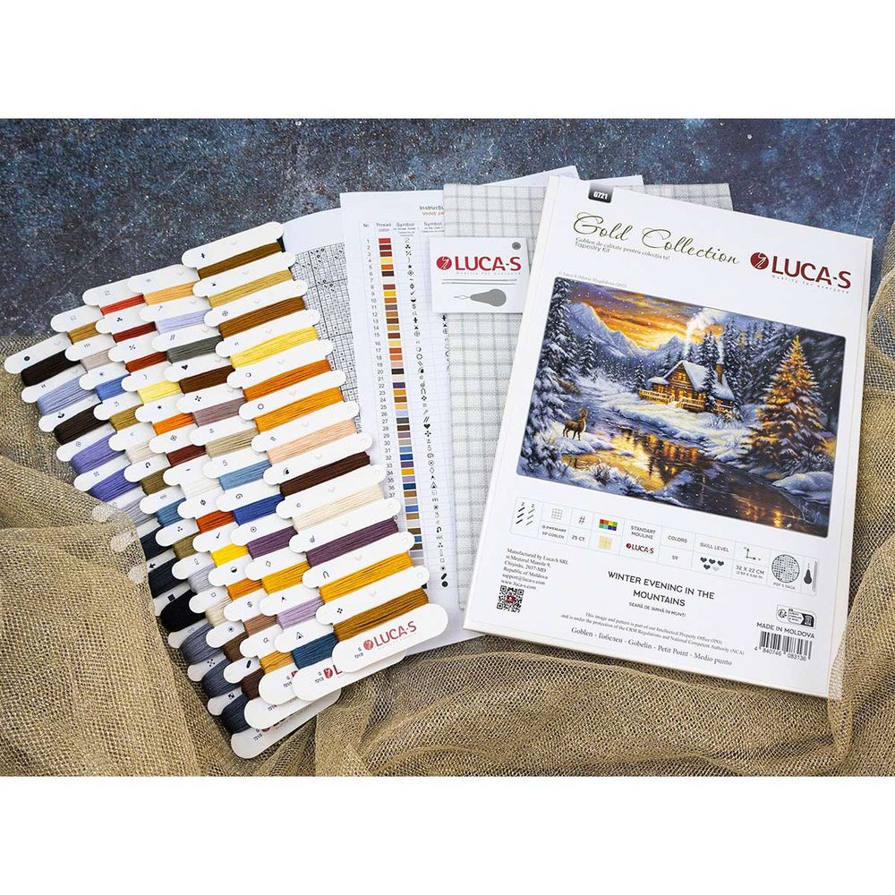 Набор для вышивания нитками Luca-S G721, гобелен Зимний вечер в горах 32х22см