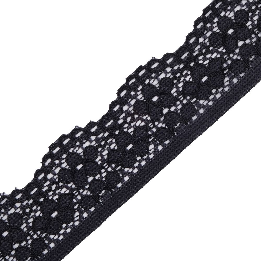 Кружево эластичное (стрейч) 25 мм / 50 метров, черный ирис, К009.025