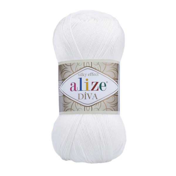 Пряжа Alize (Ализе) Diva / уп.5 мот. по 100 г, 350м, 055 белый A